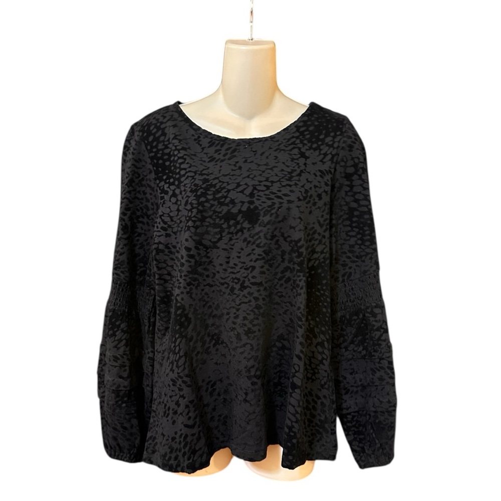 Chico's Black Flocked Sleeve Knit Top in black